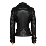 Gold Accents Zipper Closure Premium Sheepskin Leather Motorcycle Jacket for Women