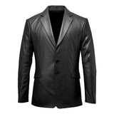 Black Notched-Collar Casual Genuine Sheepskin Leather Blazer for Women
