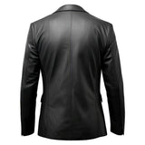 Black Notched-Collar Casual Genuine Sheepskin Leather Blazer for Women