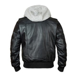 Bomber Removable Hooded Sheepskin Leather Jacket for Men