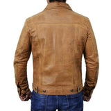 Trucker Vintage Style Real Lambskin Leather Jacket for Men