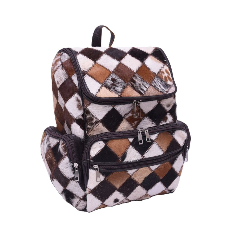 Multipatch Design - Hair On Cowhide Genuine Leather Backpack For Women