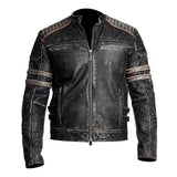 Vintage Cafe Racer Black Distressed Retro Leather Jacket for Men