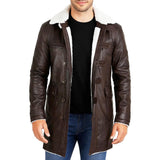 Faux Fur Shearling Lined  Military Style Trench Coat for Men