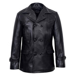 Vintage Black German Classic WW2 Officer Lambskin Leather Coat For Men
