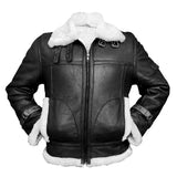 RAF Aviator White Fur Shearling Brown Premium Lambskin Leather Bomber Jacket for Men