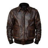 A2 Aviator Distressed  Cowhide Brown Bomber Genuine Leather Jacket For Men