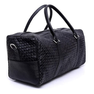 Braided Design - Hair On Black Cowhide Genuine Leather Duffel Bag