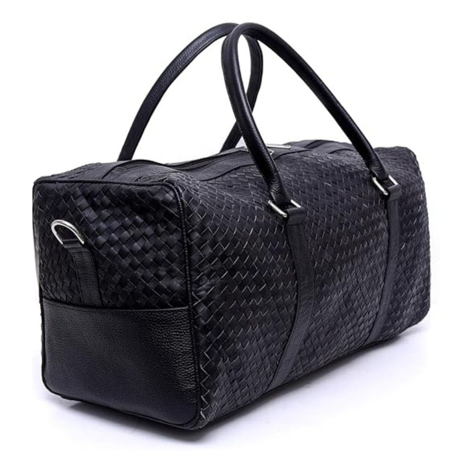 Braided Design - Hair On Black Cowhide Genuine Leather Duffel Bag
