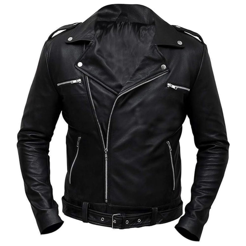Brando Motorcycle Premium Sheepskin Black Leather Jacket For Men