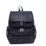 Braided Black Pattern Design - Genuine Leather Backpack For Women