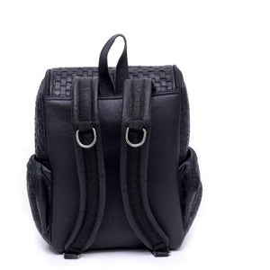 Braided Black Pattern Design - Genuine Leather Backpack For Women