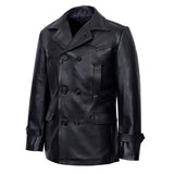 Vintage Black German Classic WW2 Officer Lambskin Leather Coat For Men