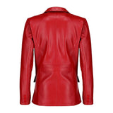 Black Notched-Collar Casual Genuine Sheepskin Leather Blazer for Women