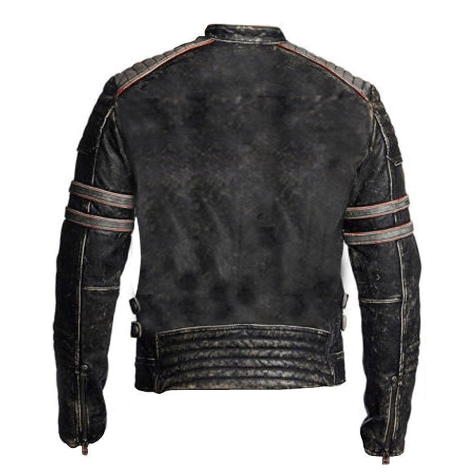 Vintage Cafe Racer Black Distressed Retro Leather Jacket for Men