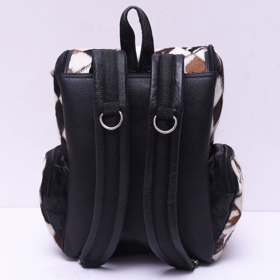 Multipatch Design - Hair On Cowhide Genuine Leather Backpack For Women