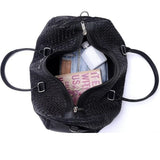 Braided Design - Hair On Black Cowhide Genuine Leather Duffel Bag