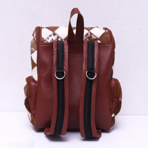Chess Design - Hair On Cowhide Genuine Leather Backpack For Women