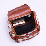 Chess Design - Hair On Cowhide Genuine Leather Backpack For Women