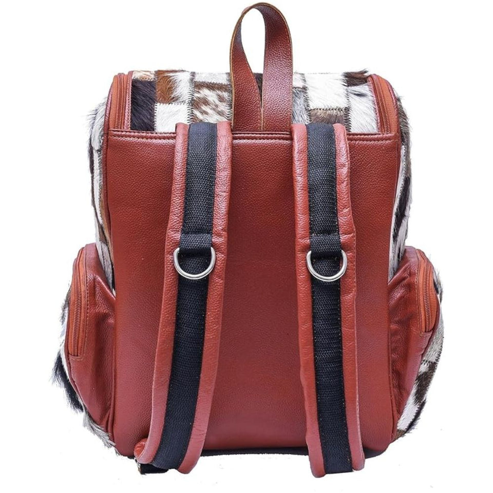 Braided Rectangular Pattern Design - Genuine Leather Backpack For Women