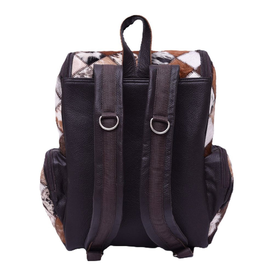 Multipatch Design - Hair On Cowhide Genuine Leather Backpack For Women