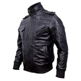 Bomber Removable Hooded Sheepskin Leather Jacket for Men