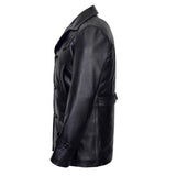 Vintage Black German Classic WW2 Officer Lambskin Leather Coat For Men