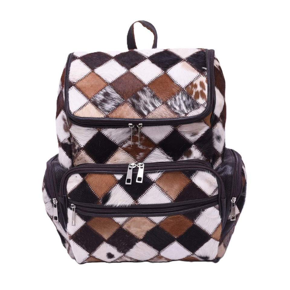 Multipatch Design - Hair On Cowhide Genuine Leather Backpack For Women