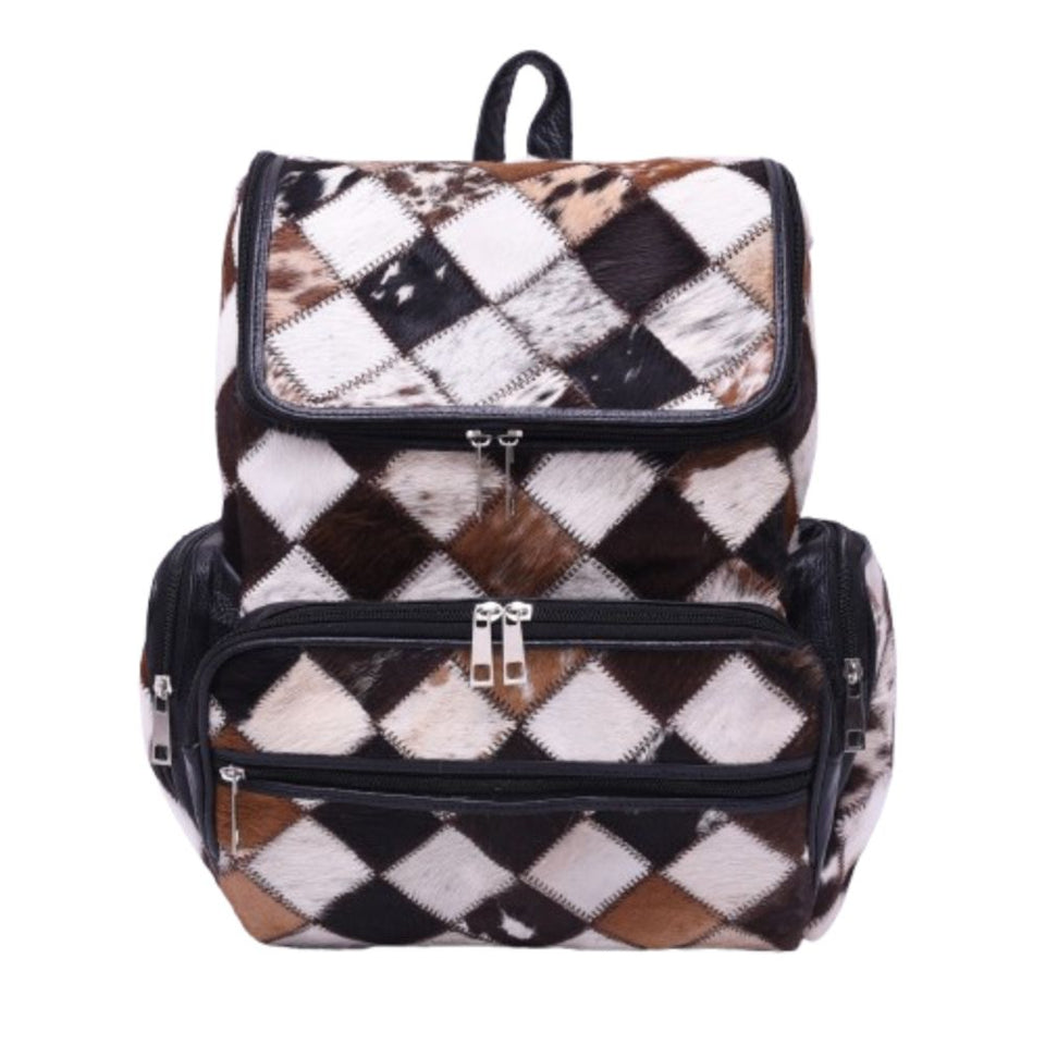 Multipatch Design - Hair On Cowhide Genuine Leather Backpack For Women