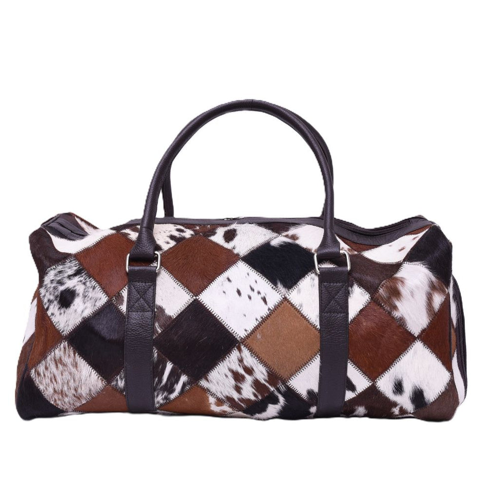 Multipatch Design - Hair On Cowhide Genuine Leather Duffel Bag