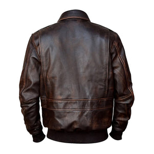 A2 Aviator Distressed  Cowhide Brown Bomber Genuine Leather Jacket For Men