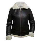 B3 Hooded Bomber White Fur Faux Shearling Sheepskin Leather Jackets for Women