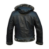 Aviator Black Removable Hood Shearling Sheepskin Leather Jacket for Men