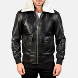 A2 Aviator White Faux Fur Shearling Genuine Sheepskin Leather Jacket For Men