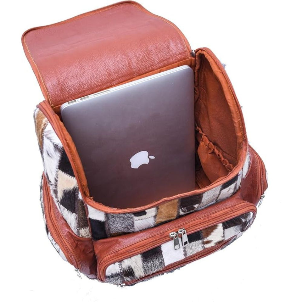 Braided Rectangular Pattern Design - Genuine Leather Backpack For Women