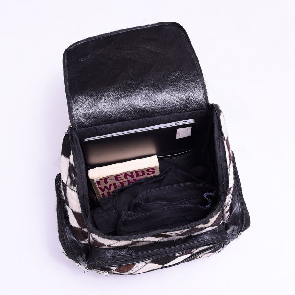 Multipatch Design - Hair On Cowhide Genuine Leather Backpack For Women