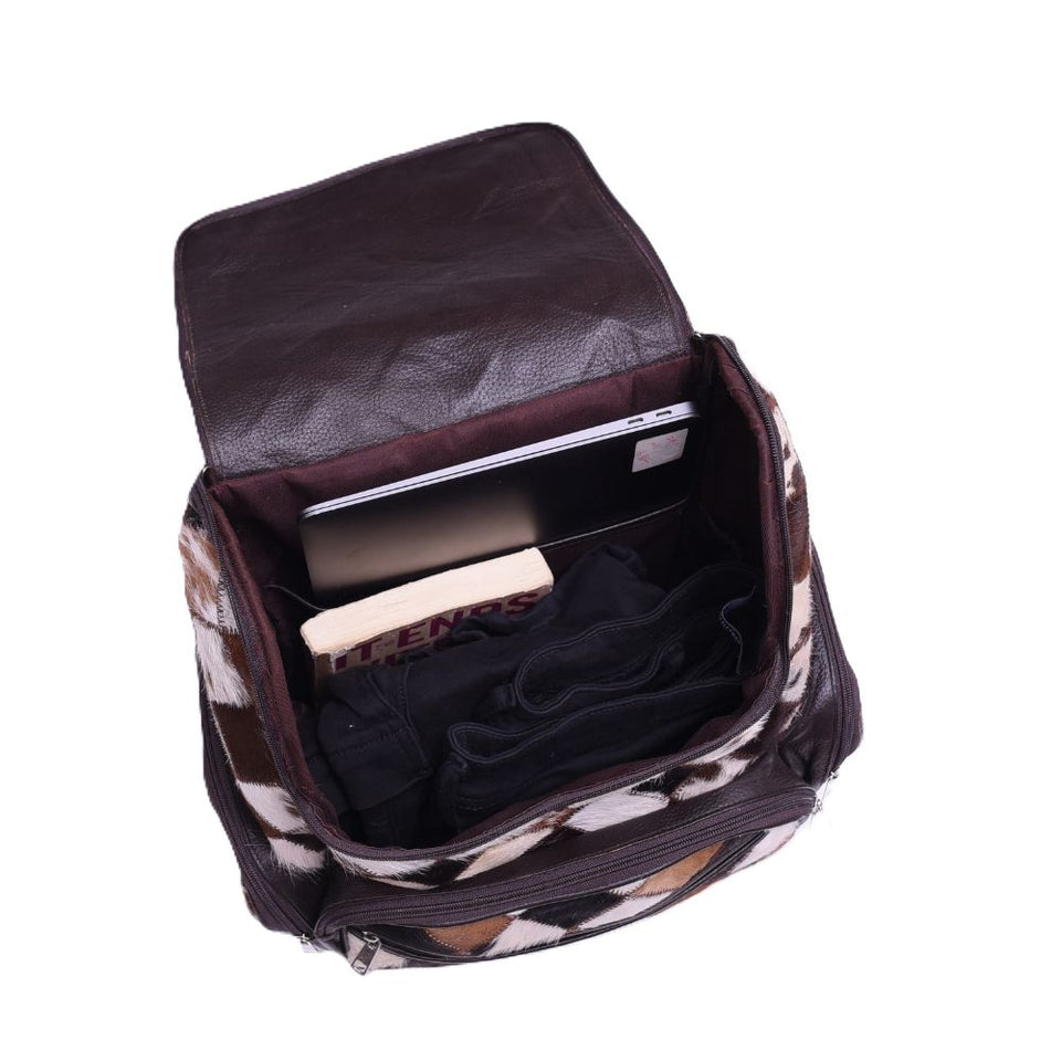 Multipatch Design - Hair On Cowhide Genuine Leather Backpack For Women