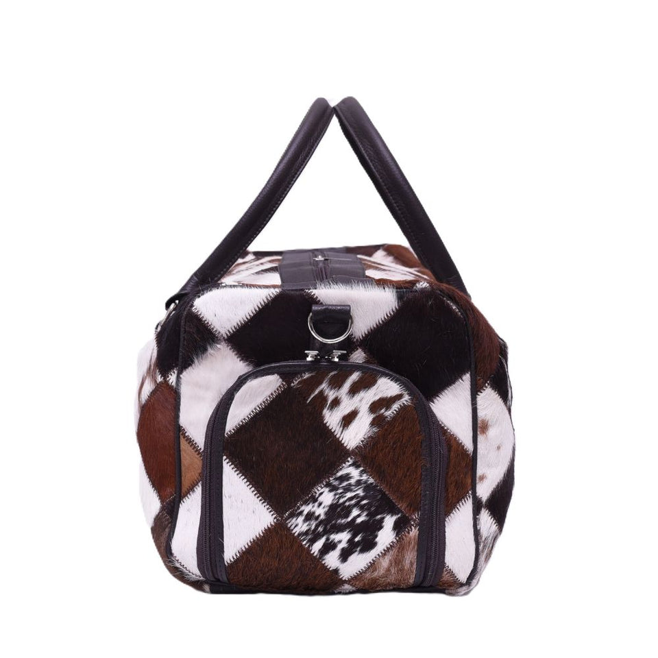 Multipatch Design - Hair On Cowhide Genuine Leather Duffel Bag