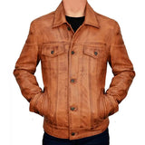 Trucker Vintage Style Real Lambskin Leather Jacket for Men