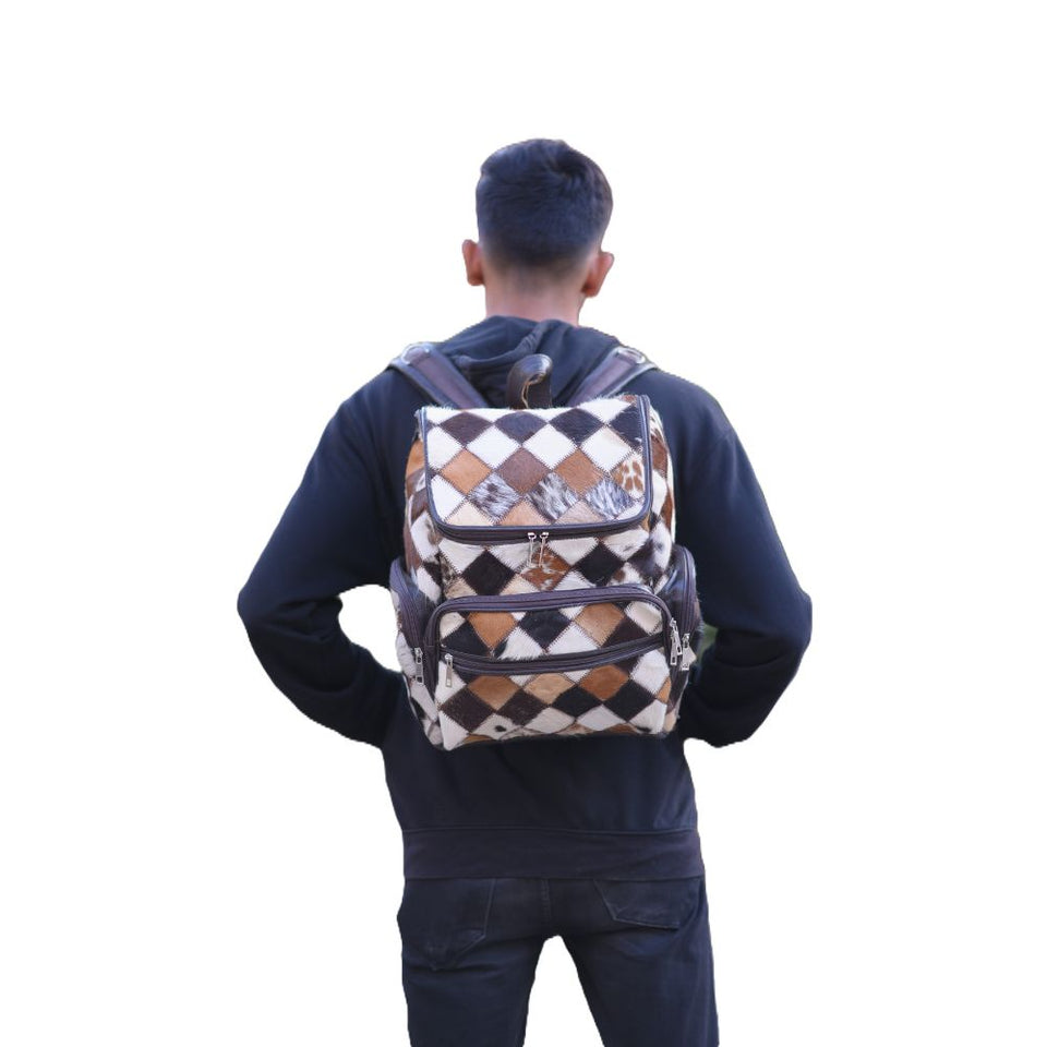 Multipatch Design - Hair On Cowhide Genuine Leather Backpack For Women