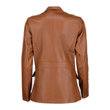 Black Notched-Collar Casual Genuine Sheepskin Leather Blazer for Women