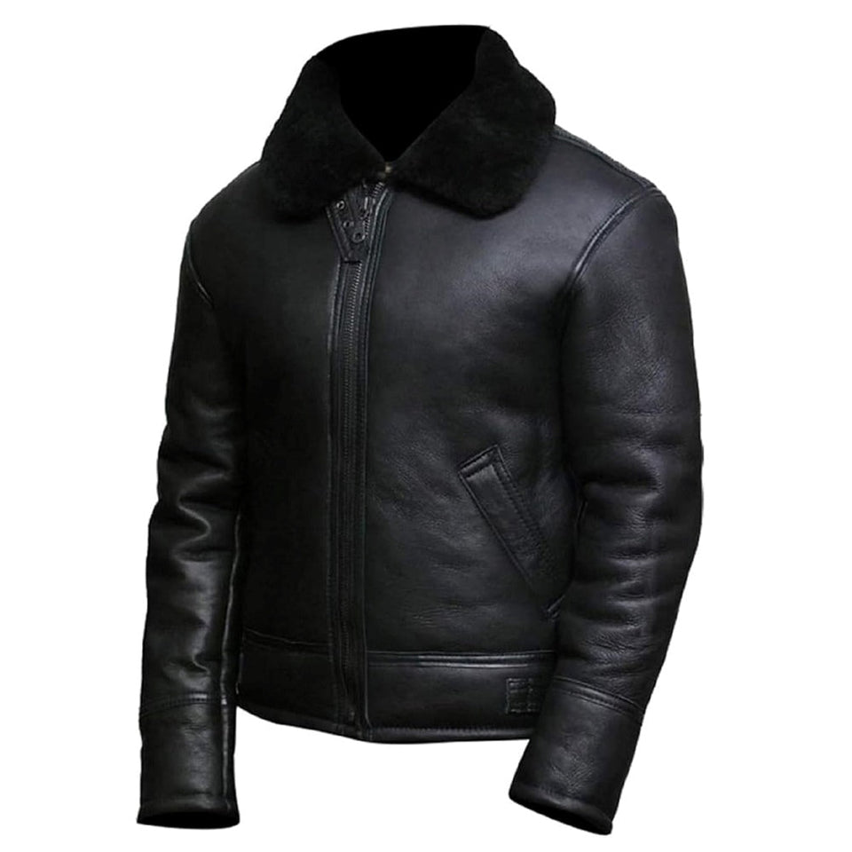 B3 Bomber Brown Faux Fur Shearling Sheepskin Leather Jackets for Men