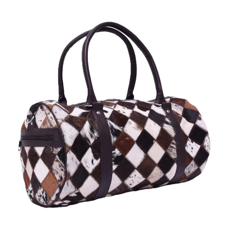 Multipatch Oval Design - Hair On Cowhide Genuine Leather Duffel Bag