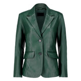 Black Notched-Collar Casual Genuine Sheepskin Leather Blazer for Women
