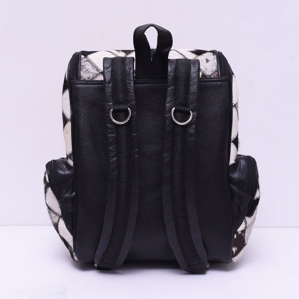 Chess Design - Hair On Cowhide Genuine Leather Backpack For Women