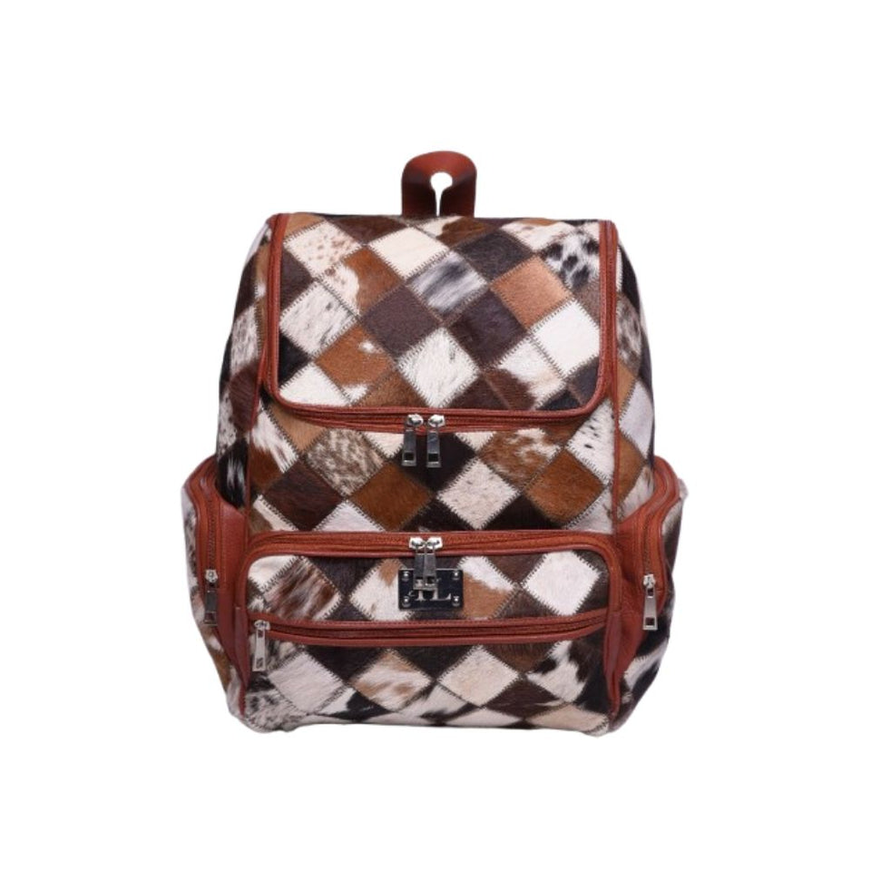 Multipatch Design - Hair On Cowhide Genuine Leather Backpack For Women