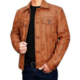 Trucker Vintage Style Real Lambskin Leather Jacket for Men