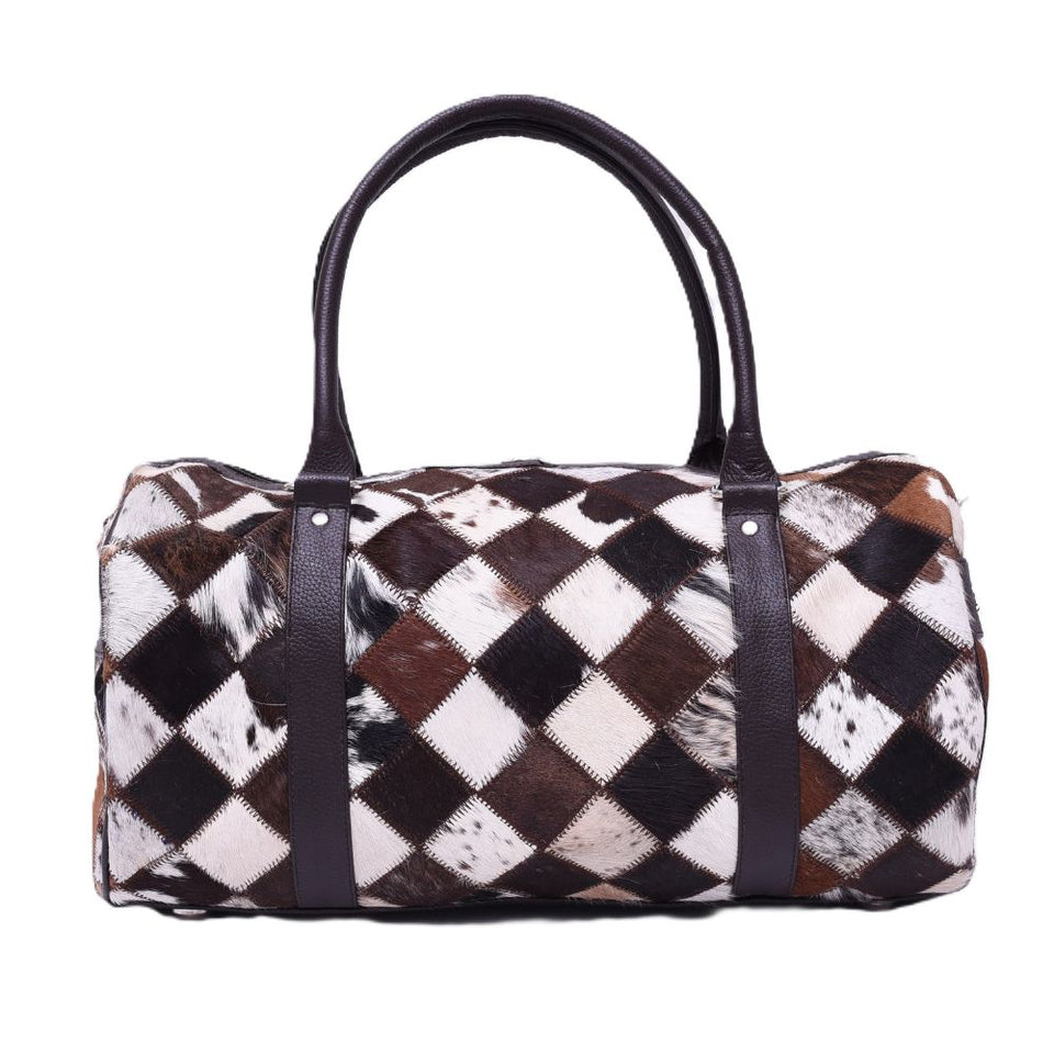 Multipatch Oval Design - Hair On Cowhide Genuine Leather Duffel Bag