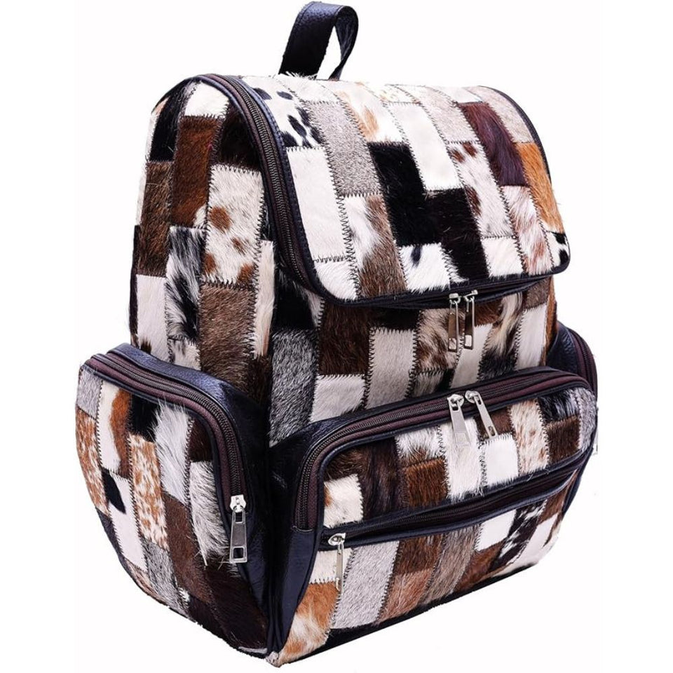 Braided Rectangular Pattern Design - Genuine Leather Backpack For Women