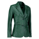Black Notched-Collar Casual Genuine Sheepskin Leather Blazer for Women